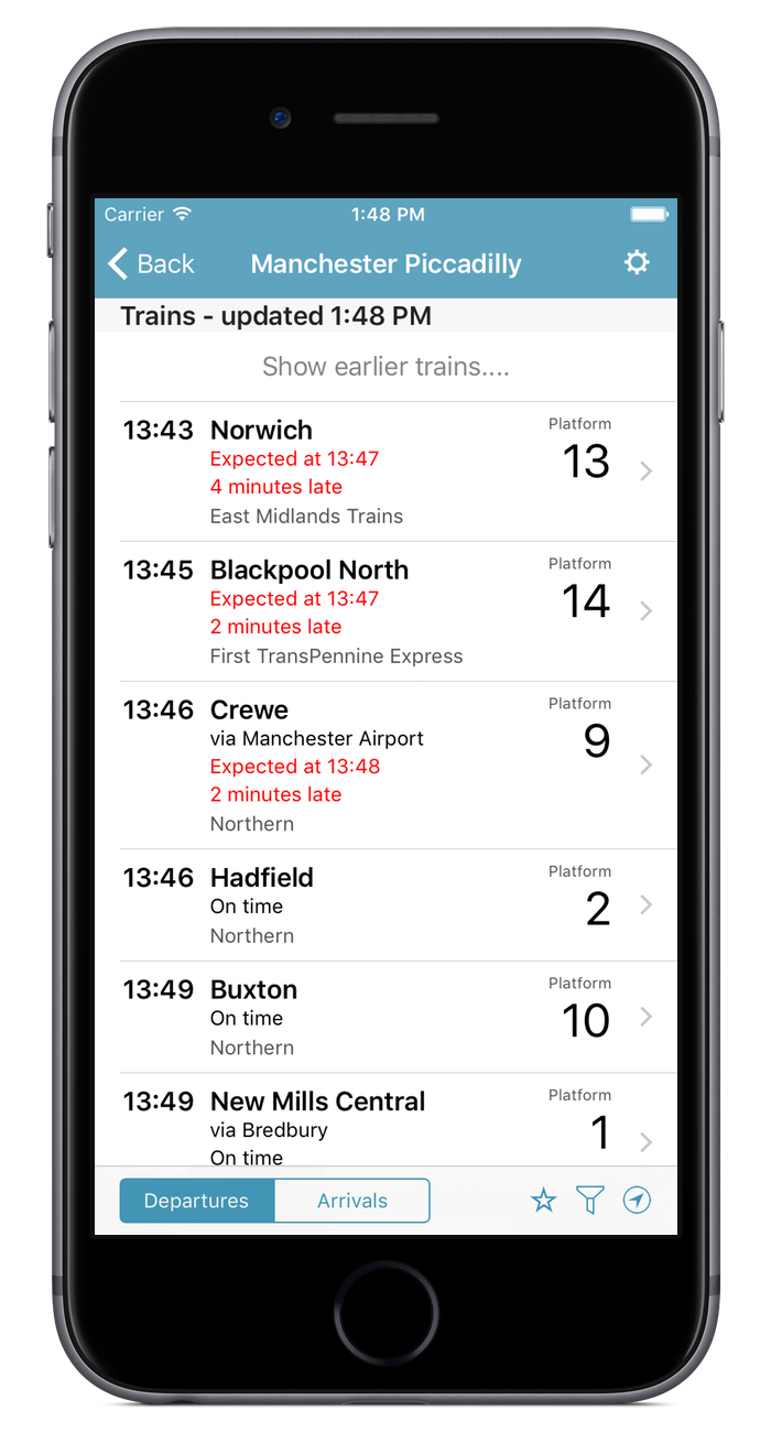 iPhone Departure Board Screenshot